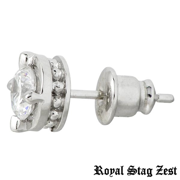 Royal Stag Zest (ロイヤルスタッグゼスト) クリアキュービック シルバー ピアス スタッドタイプ 一粒 メンズ 1個売り 片耳用