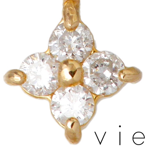 vie(ヴィー) K10 ピンクゴールド フラワー ネックレス ダイヤモンド K10PG Diamond