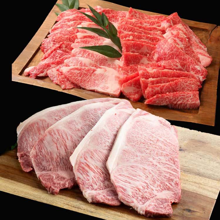 滋賀 「徳志満」 近江牛焼肉 ステーキ (ステーキ 150gx4枚 焼肉 バラ 1kg) 黒毛和牛 牛肉 スライス 琵琶湖の東の山裾で 血統や飼料 飼育