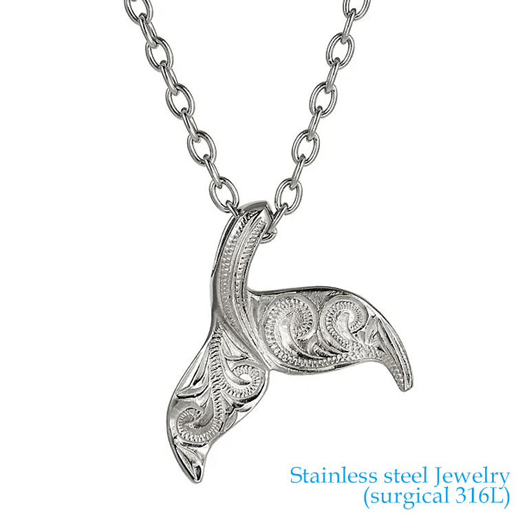ハワイアンジュエリー カーブド ホエールテール ペンダント L サージカルステンレス316L 金属アレルギーフリー 記念日 医療用ステンレス製 GPSS1613
