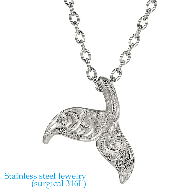 ハワイアンジュエリー カーブド ホエールテール ペンダント L サージカルステンレス316L 金属アレルギーフリー 記念日 医療用ステンレス製 GPSS1613